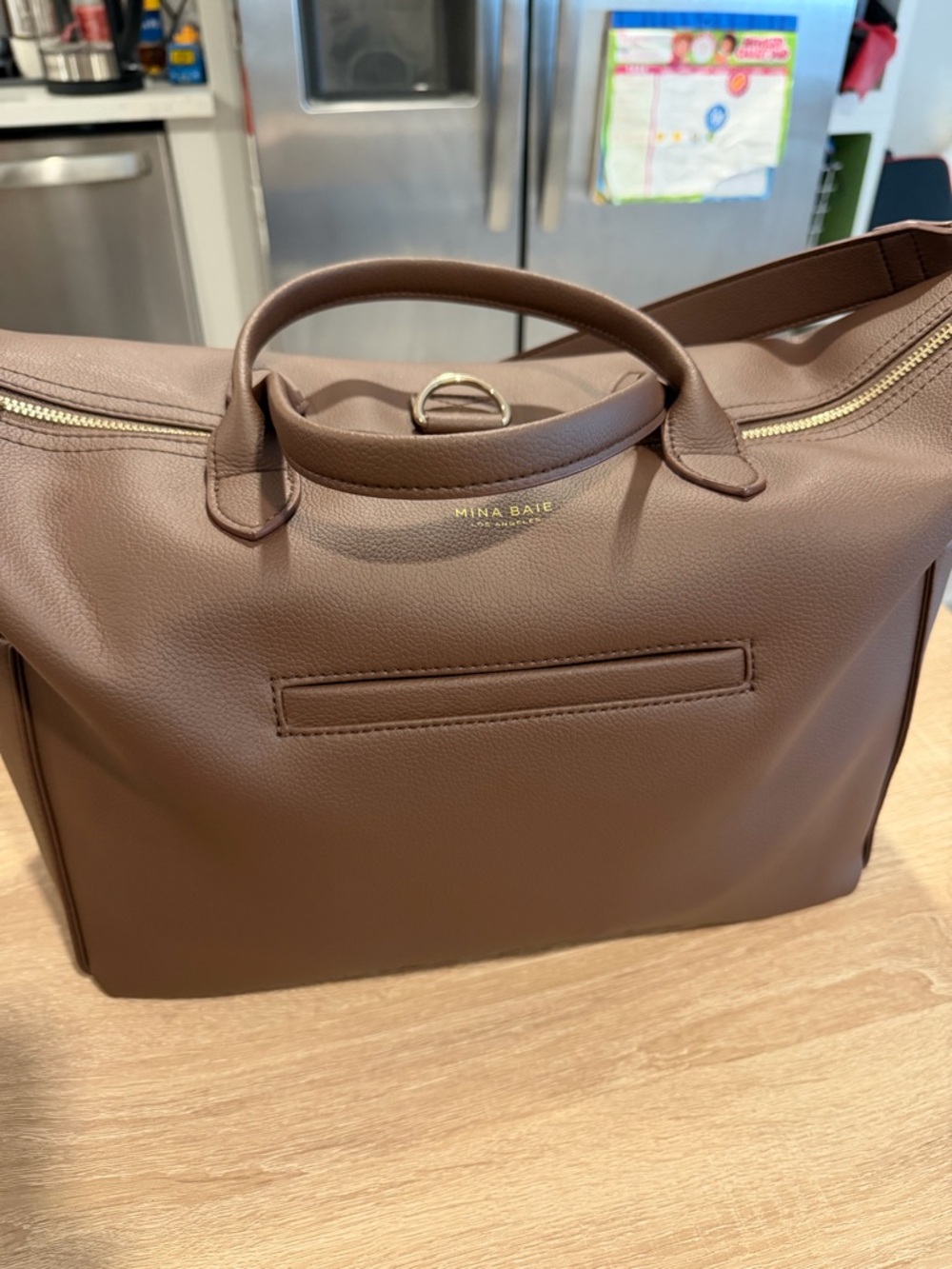 Mina Bae Chocolate Brown Leather Baby Weekender Bag